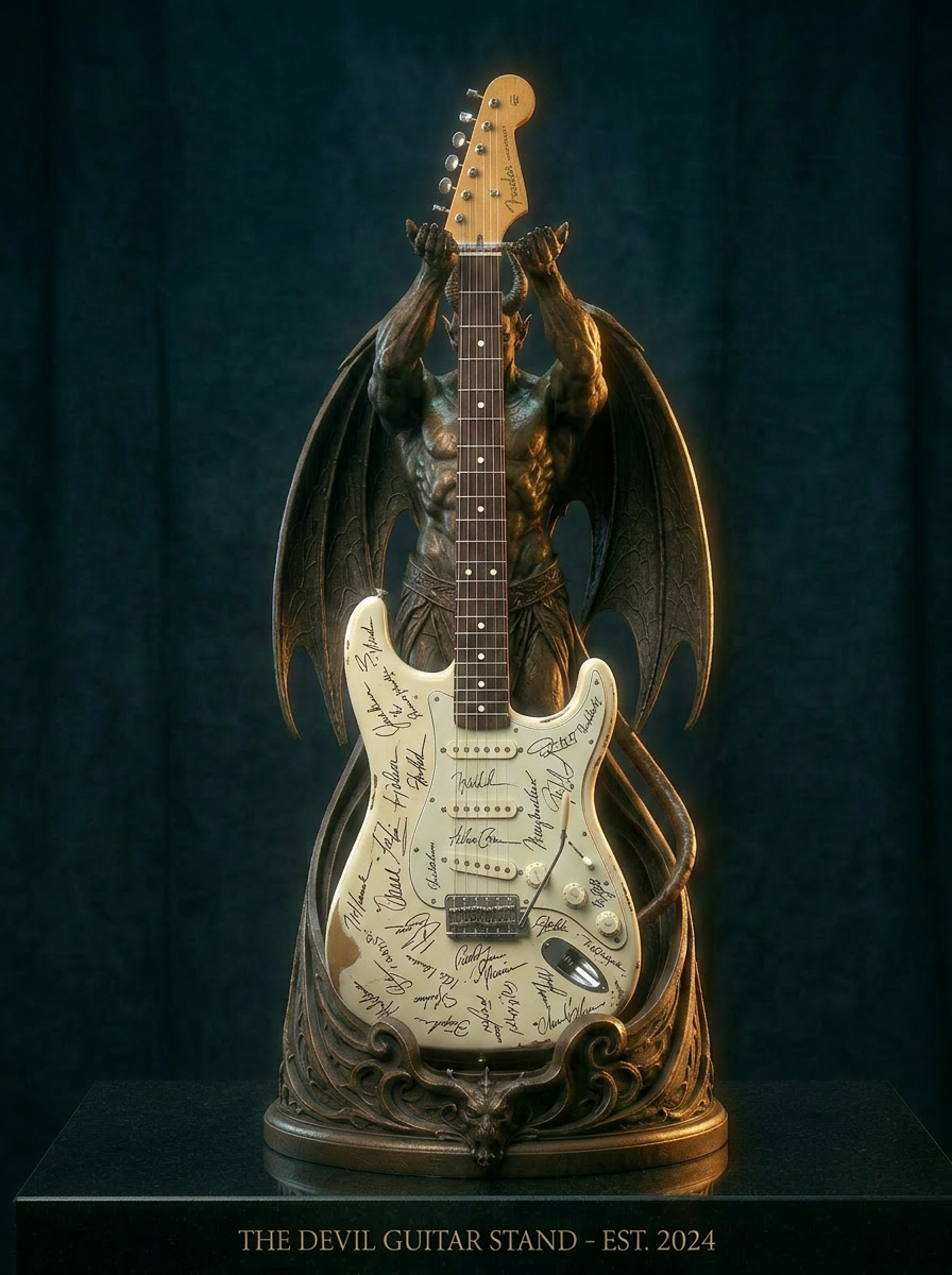 The Fallen — bronze figurative guitar stand