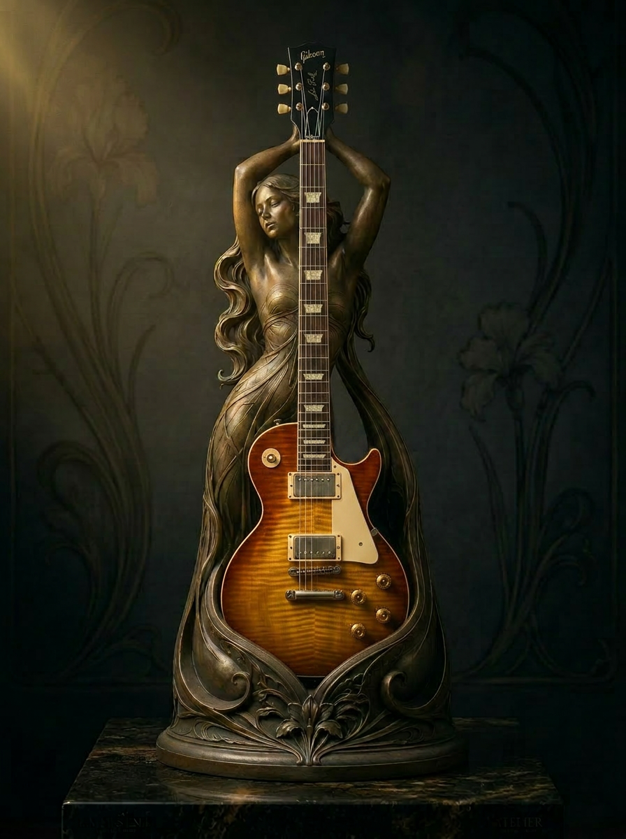 Calliope — bronze figurative guitar stand