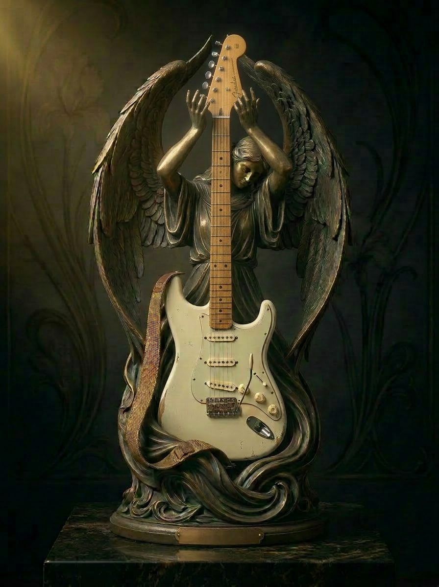 Seraphine — bronze figurative guitar stand